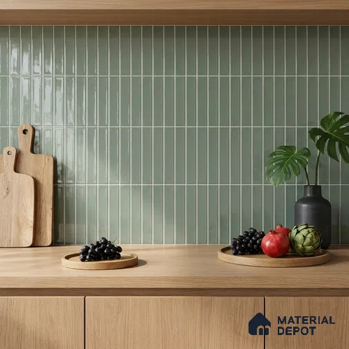 Subway Wall Tile TL 04966 K Cielo Shade 1 Sage Lush Green 12 x 3 inch Ceramic Glossy Finish - 6.5 mm | Suitable for Highlighter Walls, Foyer, Bathroom, Kitchen Wall & Backsplashes
