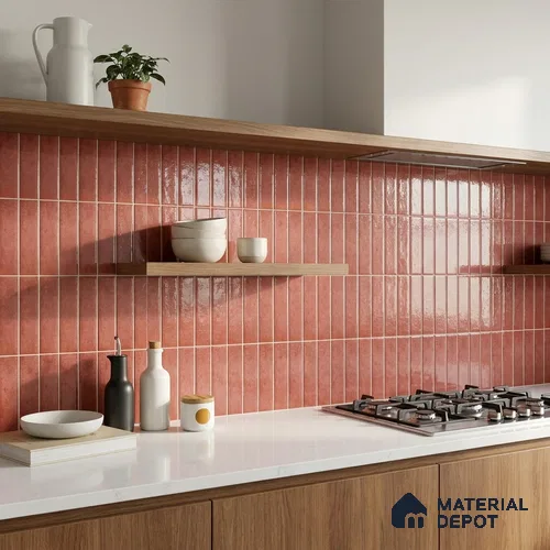Subway Wall Tile TL 04966 Cielo Shade 1 Maroon Mystix 12 x 3 inch Ceramic Glossy Finish - 6.5 mm | Suitable for Highlighter Walls, Foyer, Bathroom, Kitchen Wall & Backsplashes