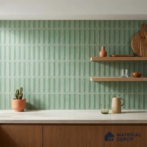 Subway Wall Tile TL 04999 D Lucent Base Knitted Fabric Green 12 x 3 inch Ceramic Matte Finish - 6 mm | Suitable for Highlighter Walls, Foyer, Bathroom, Kitchen Wall & Backsplashes
