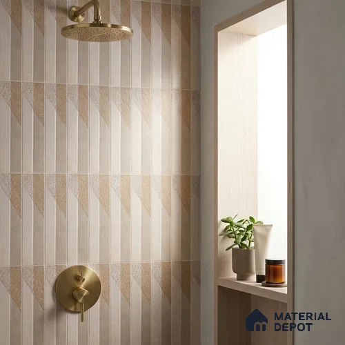 Subway Wall Tile TL 05001 D Lucent Prism Latte 12 x 3 inch Ceramic Matte Finish - 9 mm | Suitable for Highlighter Walls, Foyer, Bathroom, Kitchen Wall & Backsplashes