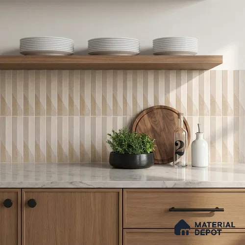Subway Wall Tile TL 05001 D Lucent Prism Latte 12 x 3 inch Ceramic Matte Finish - 9 mm | Suitable for Highlighter Walls, Foyer, Bathroom, Kitchen Wall & Backsplashes