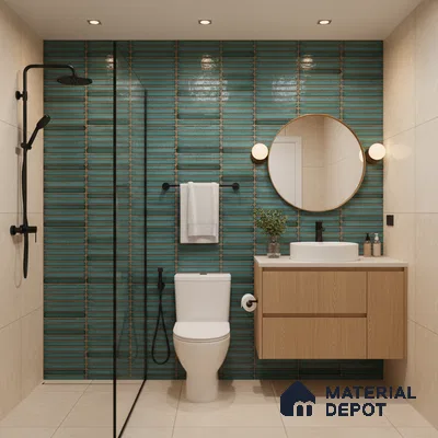 Faux Subway Wall Tile TL 05004 G Cinthia Kitkat Teal Green 1 ft x 1 ft Ceramic Glossy Finish - 9.5 mm | Suitable for Highlighter Walls, Foyer, Bathroom, Kitchen Wall & Backsplashes | Please Expect a Slight Variation of Pattern (Sample)
