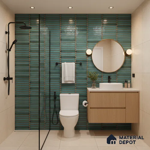 Faux Subway Wall Tile TL 05004 G Cinthia Kitkat Teal Green 1 ft x 1 ft Ceramic Glossy Finish - 9.5 mm | Suitable for Highlighter Walls, Foyer, Bathroom, Kitchen Wall & Backsplashes | Please Expect a Slight Variation of Pattern