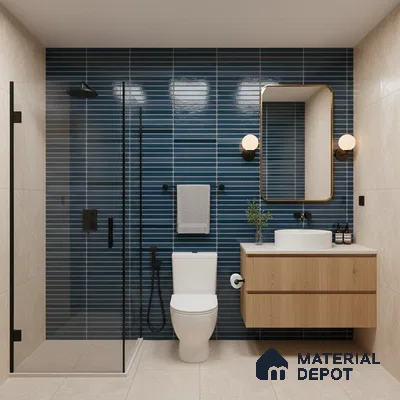 Faux Subway Wall Tile TL 05004 H Cinthia Kitkat Marine Blue 1 ft x 1 ft Ceramic Glossy Finish - 9.5 mm | Suitable for Highlighter Walls, Foyer, Bathroom, Kitchen Wall & Backsplashes | Please Expect a Slight Variation of Pattern (Sample)
