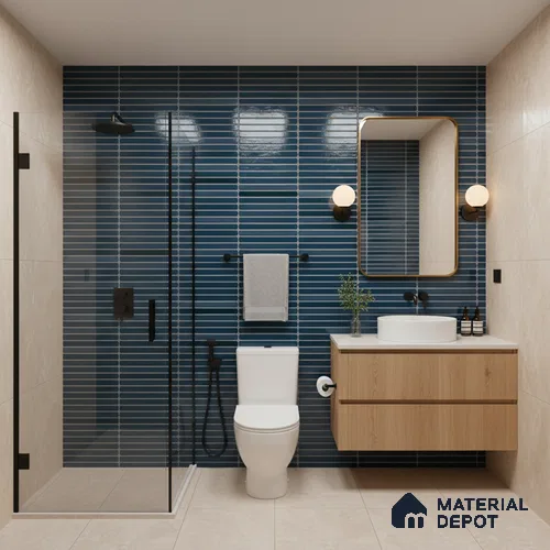 Faux Subway Wall Tile TL 05004 H Cinthia Kitkat Marine Blue 1 ft x 1 ft Ceramic Glossy Finish - 9.5 mm | Suitable for Highlighter Walls, Foyer, Bathroom, Kitchen Wall & Backsplashes | Please Expect a Slight Variation of Pattern