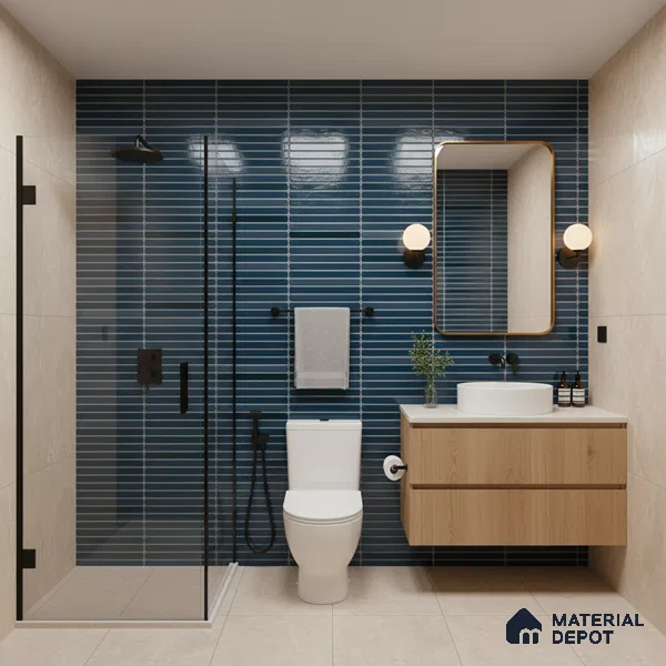 Faux Subway Wall Tile TL 05004 H Cinthia Kitkat Marine Blue 1 ft x 1 ft Ceramic Glossy Finish - 9.5 mm | Suitable for Highlighter Walls, Foyer, Bathroom, Kitchen Wall & Backsplashes | Please Expect a Slight Variation of Pattern (Sample)