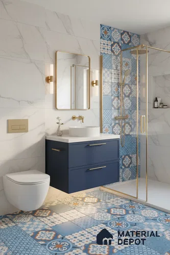 Moroccan Wall & Floor Tile TL 05007 Marrakech Tidal Blue 1 ft x 1 ft Ceramic Matte Finish - 9 mm | Suitable for Bathroom, Kitchen, Balcony | Please Expect a Slight Variation of Pattern