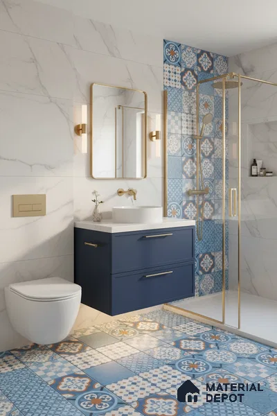Moroccan Wall & Floor Tile TL 05007 Marrakech Tidal Blue 1 ft x 1 ft Ceramic Matte Finish - 9 mm | Suitable for Bathroom, Kitchen, Balcony | Please Expect a Slight Variation of Pattern
