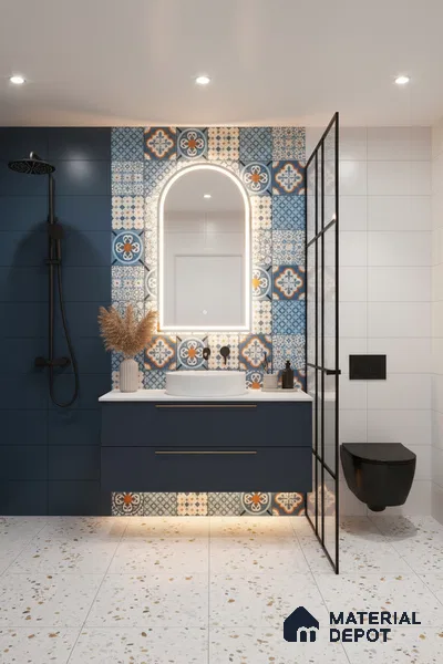 Moroccan Wall & Floor Tile TL 05007 Marrakech Tidal Blue 1 ft x 1 ft Ceramic Matte Finish - 9 mm | Suitable for Bathroom, Kitchen, Balcony | Please Expect a Slight Variation of Pattern