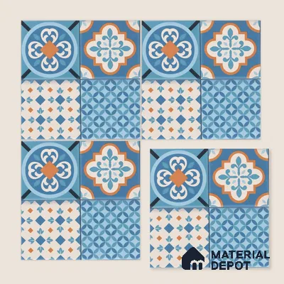 Moroccan Wall & Floor Tile TL 05007 Marrakech Tidal Blue 1 ft x 1 ft Ceramic Matte Finish - 9 mm | Suitable for Bathroom, Kitchen, Balcony | Please Expect a Slight Variation of Pattern