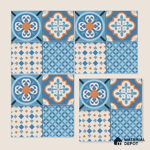 Moroccan Wall & Floor Tile TL 05007 Marrakech Tidal Blue 1 ft x 1 ft Ceramic Matte Finish - 9 mm | Suitable for Bathroom, Kitchen, Balcony | Please Expect a Slight Variation of Pattern