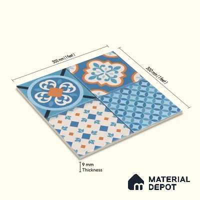 Moroccan Wall & Floor Tile TL 05007 Marrakech Tidal Blue 1 ft x 1 ft Ceramic Matte Finish - 9 mm | Suitable for Bathroom, Kitchen, Balcony | Please Expect a Slight Variation of Pattern