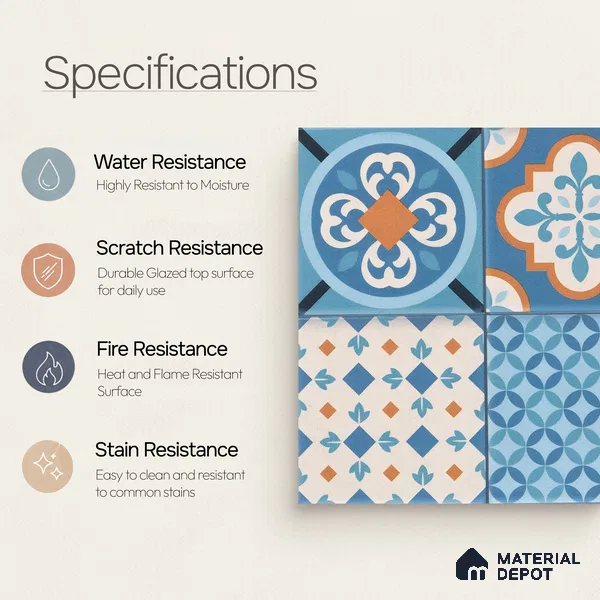 Moroccan Wall & Floor Tile TL 05007 Marrakech Tidal Blue 1 ft x 1 ft Ceramic Matte Finish - 9 mm | Suitable for Bathroom, Kitchen, Balcony | Please Expect a Slight Variation of Pattern