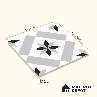 Moroccan Floor & Wall Tile TL 05044 Morissa Astral Kasbah 1 ft x 1 ft Ceramic Matte Finish - 7.5 mm | Suitable for Bathroom, Kitchen,  Balcony | Please Expect a Slight Variation of Pattern