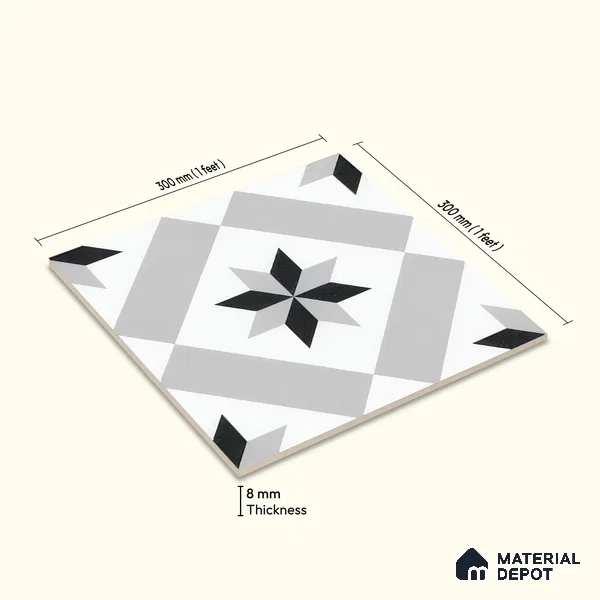 Moroccan Floor & Wall Tile TL 05044 Morissa Astral Kasbah 1 ft x 1 ft Ceramic Matte Finish - 7.5 mm | Suitable for Bathroom, Kitchen,  Balcony | Please Expect a Slight Variation of Pattern
