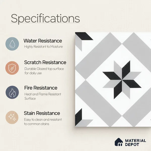 Moroccan Floor & Wall Tile TL 05044 Morissa Astral Kasbah 1 ft x 1 ft Ceramic Matte Finish - 7.5 mm | Suitable for Bathroom, Kitchen,  Balcony | Please Expect a Slight Variation of Pattern