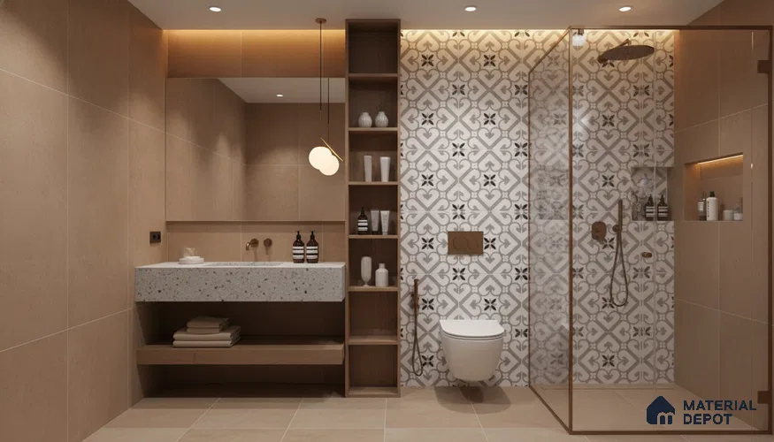 Moroccan Floor & Wall Tile TL 05045 Morissa Sahara Slate 1 ft x 1 ft Ceramic Matte Finish - 7.5 mm | Suitable for Bathroom, Kitchen, Balcony | Please Expect a Slight Variation of Pattern