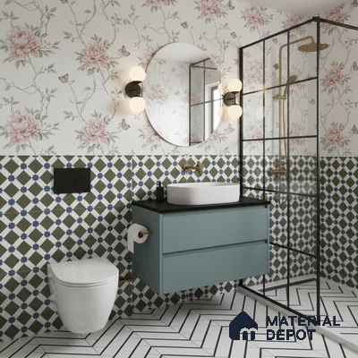 Moroccan Floor & Wall Tile TL 05047 Morissa Olive Star Mosaic 1 ft x 1 ft Ceramic Matte Finish - 7.5 mm | Suitable for Bathroom, Kitchen, Balcony | Please Expect a Slight Variation of Pattern