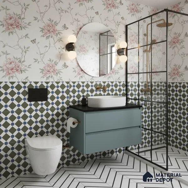 Moroccan Floor & Wall Tile TL 05047 Morissa Olive Star Mosaic 1 ft x 1 ft Ceramic Matte Finish - 7.5 mm | Suitable for Bathroom, Kitchen, Balcony | Please Expect a Slight Variation of Pattern