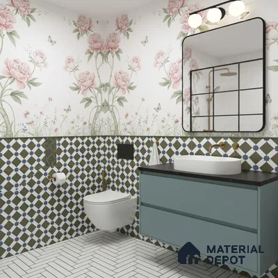 Moroccan Floor & Wall Tile TL 05047 Morissa Olive Star Mosaic 1 ft x 1 ft Ceramic Matte Finish - 7.5 mm | Suitable for Bathroom, Kitchen, Balcony | Please Expect a Slight Variation of Pattern