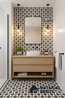 Moroccan Floor & Wall Tile TL 05047 Morissa Olive Star Mosaic 1 ft x 1 ft Ceramic Matte Finish - 7.5 mm | Suitable for Bathroom, Kitchen, Balcony | Please Expect a Slight Variation of Pattern