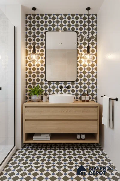 Moroccan Floor & Wall Tile TL 05047 Morissa Olive Star Mosaic 1 ft x 1 ft Ceramic Matte Finish - 7.5 mm | Suitable for Bathroom, Kitchen, Balcony | Please Expect a Slight Variation of Pattern
