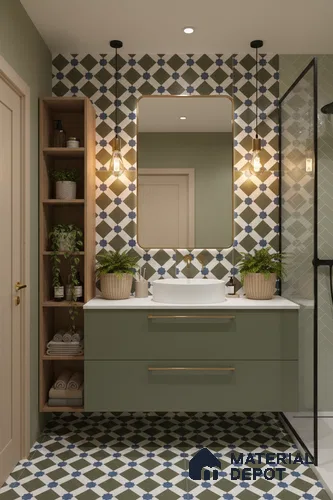 Moroccan Floor & Wall Tile TL 05047 Morissa Olive Star Mosaic 1 ft x 1 ft Ceramic Matte Finish - 7.5 mm | Suitable for Bathroom, Kitchen, Balcony | Please Expect a Slight Variation of Pattern