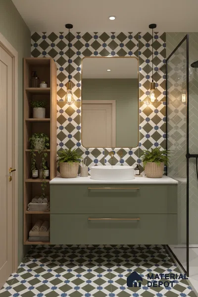 Moroccan Floor & Wall Tile TL 05047 Morissa Olive Star Mosaic 1 ft x 1 ft Ceramic Matte Finish - 7.5 mm | Suitable for Bathroom, Kitchen, Balcony | Please Expect a Slight Variation of Pattern