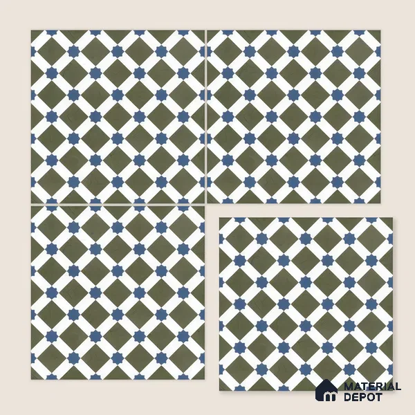 Moroccan Floor & Wall Tile TL 05047 Morissa Olive Star Mosaic 1 ft x 1 ft Ceramic Matte Finish - 7.5 mm | Suitable for Bathroom, Kitchen, Balcony | Please Expect a Slight Variation of Pattern