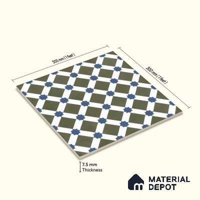Moroccan Floor & Wall Tile TL 05047 Morissa Olive Star Mosaic 1 ft x 1 ft Ceramic Matte Finish - 7.5 mm | Suitable for Bathroom, Kitchen, Balcony | Please Expect a Slight Variation of Pattern
