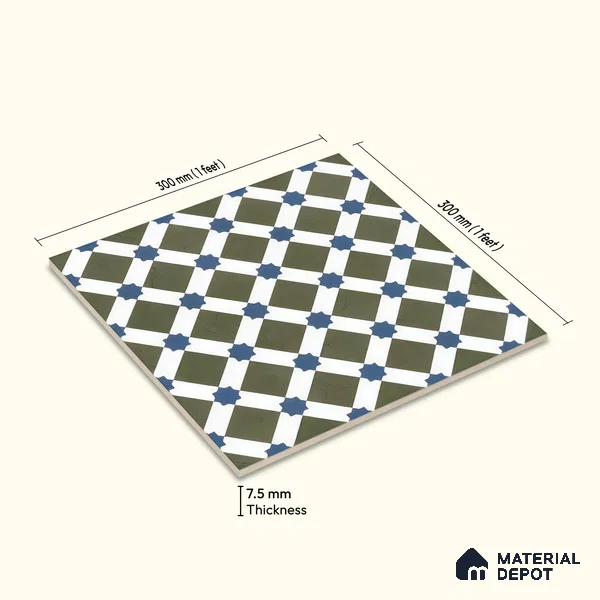 Moroccan Floor & Wall Tile TL 05047 Morissa Olive Star Mosaic 1 ft x 1 ft Ceramic Matte Finish - 7.5 mm | Suitable for Bathroom, Kitchen, Balcony | Please Expect a Slight Variation of Pattern