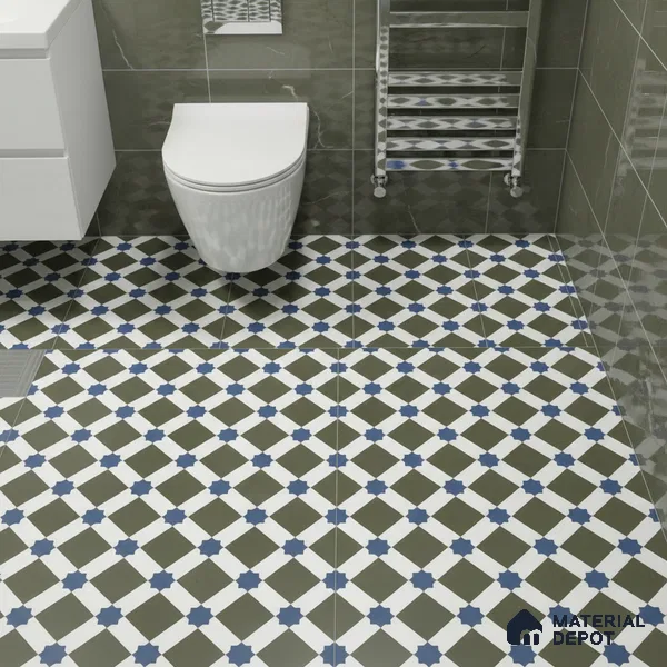 Moroccan Floor & Wall Tile TL 05047 Morissa Olive Star Mosaic 1 ft x 1 ft Ceramic Matte Finish - 7.5 mm | Suitable for Bathroom, Kitchen, Balcony | Please Expect a Slight Variation of Pattern