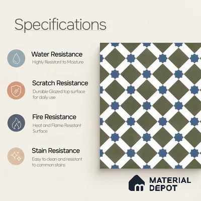 Moroccan Floor & Wall Tile TL 05047 Morissa Olive Star Mosaic 1 ft x 1 ft Ceramic Matte Finish - 7.5 mm | Suitable for Bathroom, Kitchen, Balcony | Please Expect a Slight Variation of Pattern