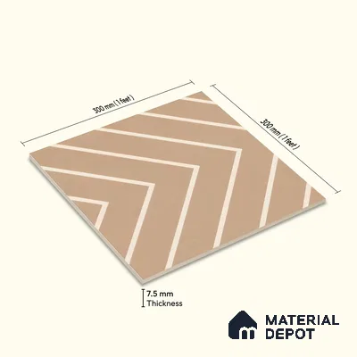 Moroccan Floor & Wall Tile TL 05049 Morissa Sahara Chevron 1 ft x 1 ft Ceramic Matte Finish - 7.5 mm | Suitable for Bathroom, Kitchen, Balcony | Please Expect a Slight Variation of Pattern