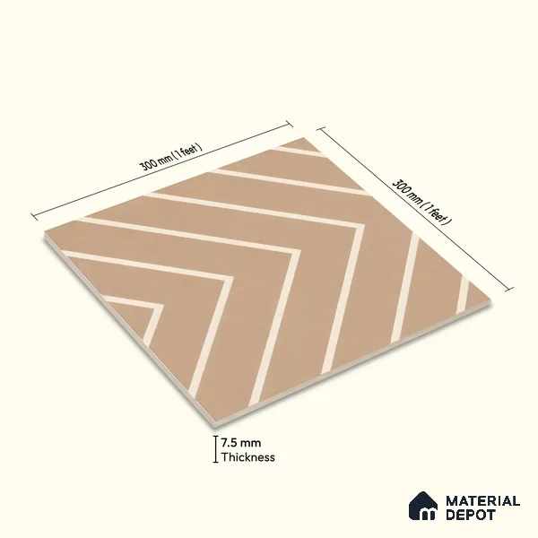 Moroccan Floor & Wall Tile TL 05049 Morissa Sahara Chevron 1 ft x 1 ft Ceramic Matte Finish - 7.5 mm | Suitable for Bathroom, Kitchen, Balcony | Please Expect a Slight Variation of Pattern