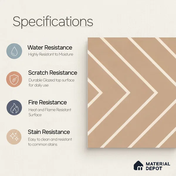 Moroccan Floor & Wall Tile TL 05049 Morissa Sahara Chevron 1 ft x 1 ft Ceramic Matte Finish - 7.5 mm | Suitable for Bathroom, Kitchen, Balcony | Please Expect a Slight Variation of Pattern
