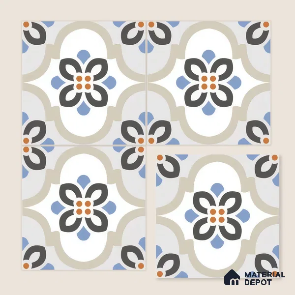 Moroccan Floor & Wall Tile TL 05051 Morissa Desert Bloom 1 ft x 1 ft Ceramic Matte Finish - 7.5 mm | Suitable for Bathroom, Kitchen, Balcony | Please Expect a Slight Variation of Pattern