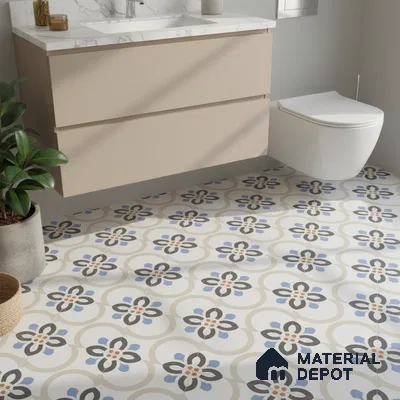 Moroccan Floor & Wall Tile TL 05051 Morissa Desert Bloom 1 ft x 1 ft Ceramic Matte Finish - 7.5 mm | Suitable for Bathroom, Kitchen,  Balcony | Please Expect a Slight Variation of Pattern (Sample)