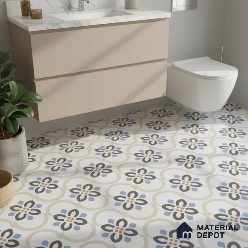 Moroccan Floor & Wall Tile TL 05051 Morissa Desert Bloom 1 ft x 1 ft Ceramic Matte Finish - 7.5 mm | Suitable for Bathroom, Kitchen, Balcony | Please Expect a Slight Variation of Pattern