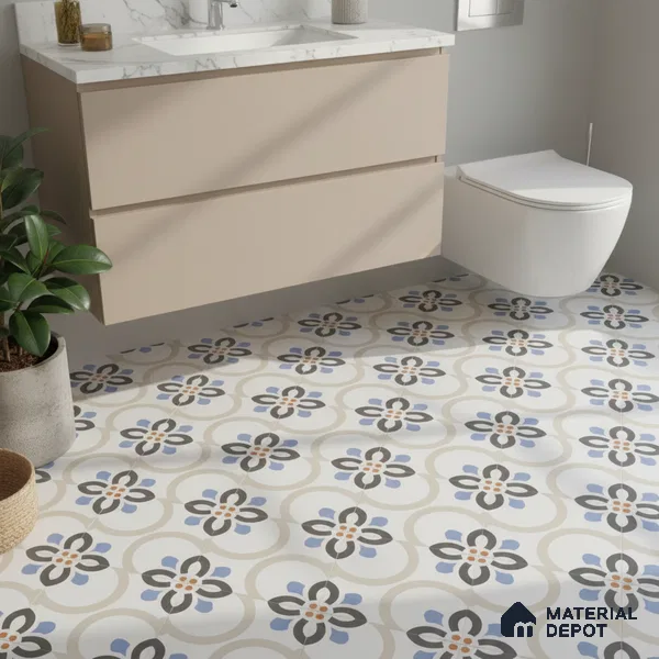 Moroccan Floor & Wall Tile TL 05051 Morissa Desert Bloom 1 ft x 1 ft Ceramic Matte Finish - 7.5 mm | Suitable for Bathroom, Kitchen,  Balcony | Please Expect a Slight Variation of Pattern (Sample)