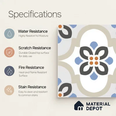 Moroccan Floor & Wall Tile TL 05051 Morissa Desert Bloom 1 ft x 1 ft Ceramic Matte Finish - 7.5 mm | Suitable for Bathroom, Kitchen, Balcony | Please Expect a Slight Variation of Pattern