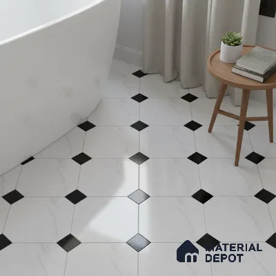 Moroccan Floor & Wall Tile TL 05052 Morissa Pentagon Monochrome Centre 1 ft x 1 ft Ceramic Matte Finish - 7.5 mm | Suitable for Bathroom, Kitchen,  Balcony | Please Expect a Slight Variation of Pattern