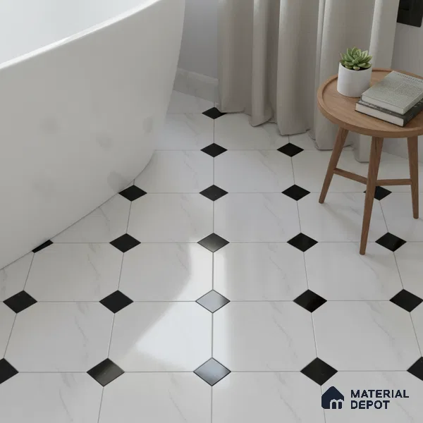 Moroccan Floor & Wall Tile TL 05052 Morissa Pentagon Monochrome Centre 1 ft x 1 ft Ceramic Matte Finish - 7.5 mm | Suitable for Bathroom, Kitchen,  Balcony | Please Expect a Slight Variation of Pattern