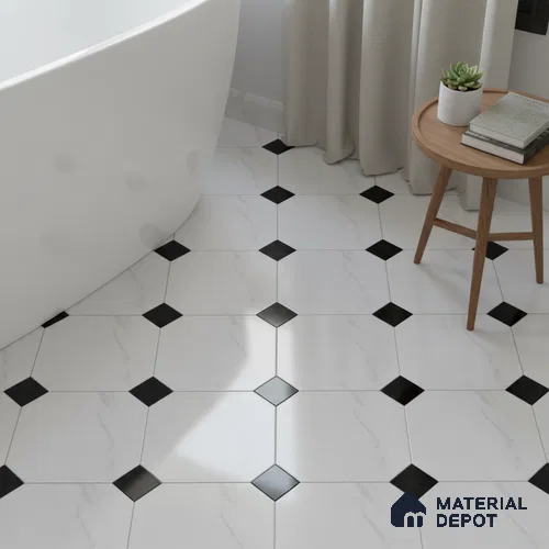 Moroccan Floor & Wall Tile TL 05052 Morissa Pentagon Monochrome Centre 1 ft x 1 ft Ceramic Matte Finish - 7.5 mm | Suitable for Bathroom, Kitchen, Entryway | Please Expect a Slight Variation of Pattern