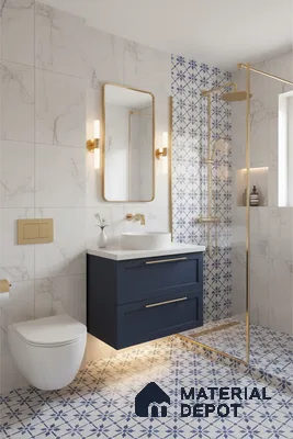 Moroccan Floor & Wall Tile TL 05053 Morissa Azure Blue Floral 1 ft x 1 ft Ceramic Matte Finish - 8 mm | Suitable for Bathroom, Kitchen,  Balcony | Please Expect a Slight Variation of Pattern