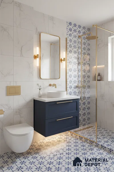 Moroccan Floor & Wall Tile TL 05053 Morissa Azure Blue Floral 1 ft x 1 ft Ceramic Matte Finish - 8 mm | Suitable for Bathroom, Kitchen,  Balcony | Please Expect a Slight Variation of Pattern
