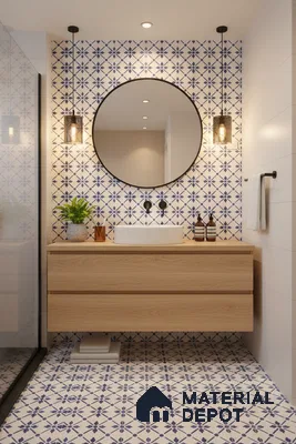 Moroccan Floor & Wall Tile TL 05053 Morissa Azure Blue Floral 1 ft x 1 ft Ceramic Matte Finish - 8 mm | Suitable for Bathroom, Kitchen,  Balcony | Please Expect a Slight Variation of Pattern