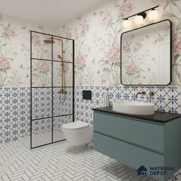 Moroccan Floor & Wall Tile TL 05053 Morissa Azure Blue Floral 1 ft x 1 ft Ceramic Matte Finish - 8 mm | Suitable for Bathroom, Kitchen,  Balcony | Please Expect a Slight Variation of Pattern