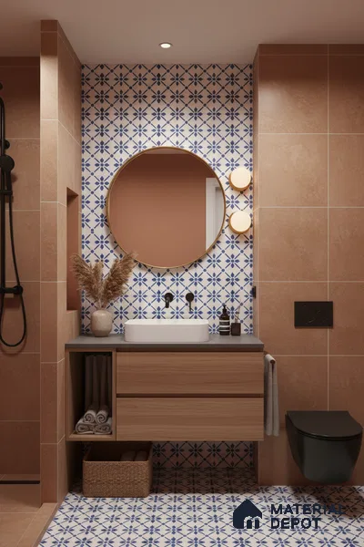 Moroccan Floor & Wall Tile TL 05053 Morissa Azure Blue Floral 1 ft x 1 ft Ceramic Matte Finish - 8 mm | Suitable for Bathroom, Kitchen,  Balcony | Please Expect a Slight Variation of Pattern