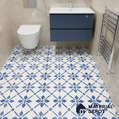 Moroccan Floor & Wall Tile TL 05053 Morissa Azure Blue Floral 1 ft x 1 ft Ceramic Matte Finish - 8 mm | Suitable for Bathroom, Kitchen,  Balcony | Please Expect a Slight Variation of Pattern